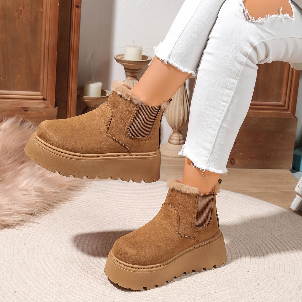 Fashion 2025 New Platform High Heel Women's Snow Boots Winter Casual Flat Shoes Ladies Short Plush Fur Warm Chelsea Ankle Boots Women