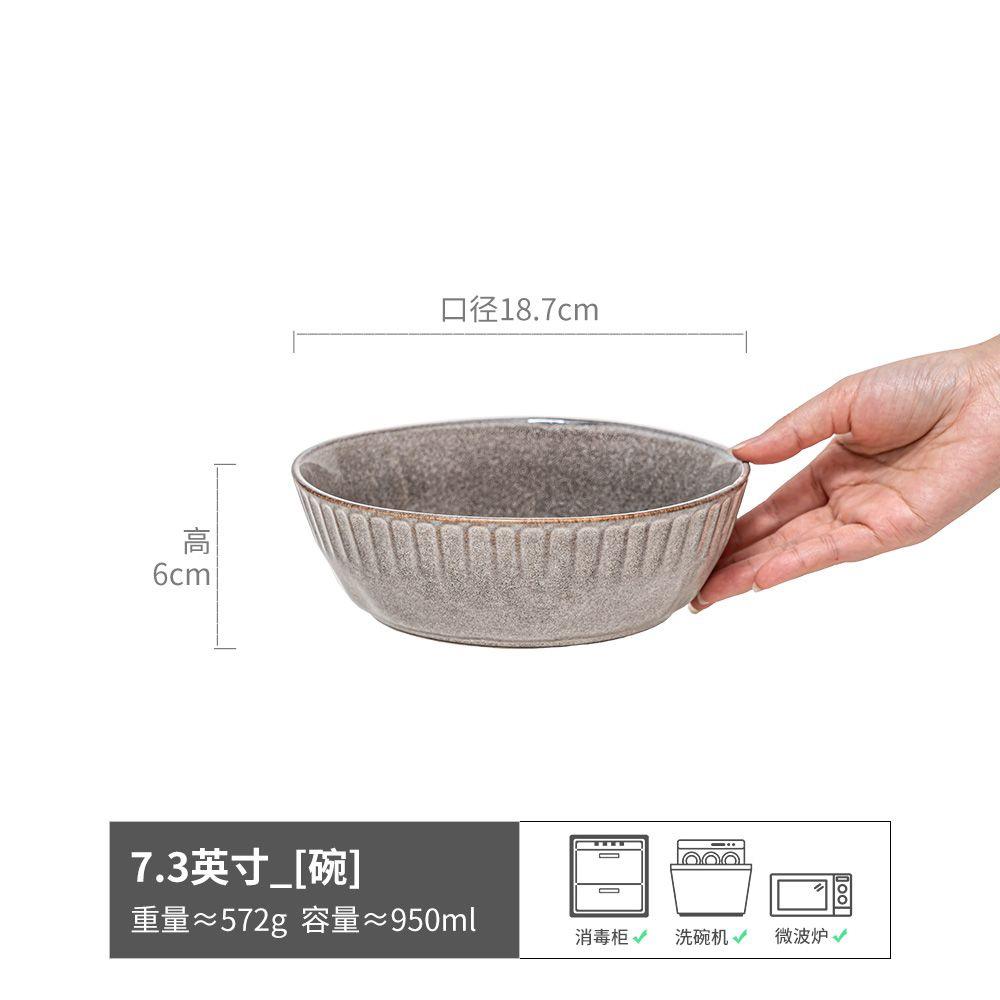 

Retro Kiln Salad Bowl Relief Vertical Pattern Ceramic Bowl Bowl Household Round Vegetable Bowl Noodle Bowl Tableware Fruit Bowl