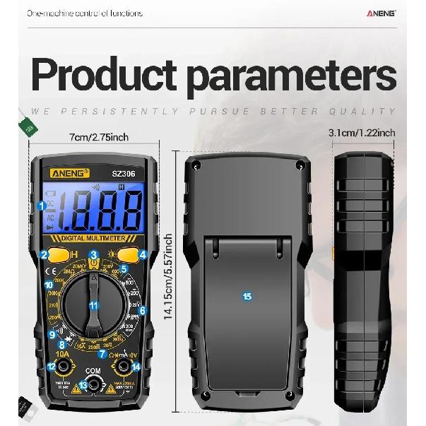 ANENG SZ306 Digital Multimeter 1999 Counts AC DC Voltage Current Resistance Tester With Buzzer Electrician Repair Tool