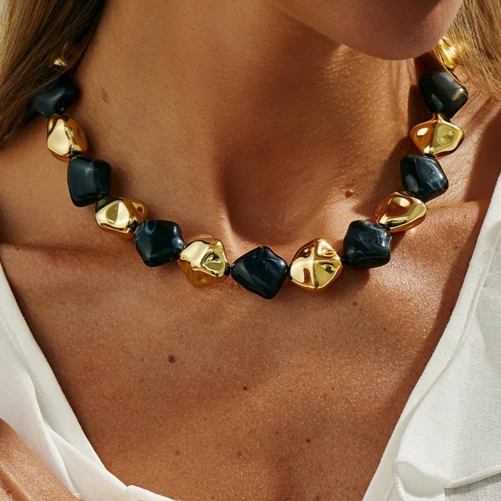 Salircon Boho Resin Acrylic Metal Beaded Necklaces Bracelets Set for Women Vintage Elegant Clavicle Choker Party Jewelry Gifts