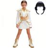 Children Idol Performance Costume White Gold Shoulder Top Chain Skirt Set For Stage Show Halloween Carnival Fancy Dress Party