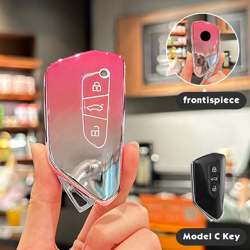 

Sakura Pink Tpu For Vw Golf 8 Mk8 Gti Gtd R Id3 Id4 3 Button Remote Smart Car Key Case Cover Fob Ring Keyring Accessories