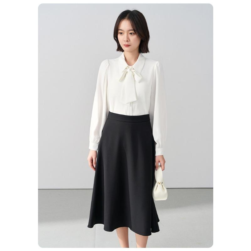 Spring and Autumn White Long Sleeve Chiffon Bow Shirt Women's Professional Formal Inner Top