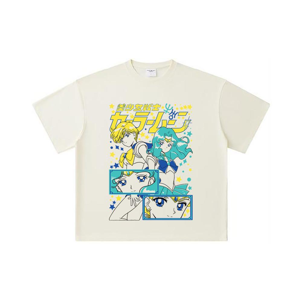 260 GSM Double Yarn 32 Count 100% Cotton Michiru Haruka Print Unisex Heavy Cotton T Shirt S