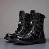 Men Boots Motorcycle Fashion Mid-Calf Punk Rock Punk PU Leather Black High Top Mens Casual Boot Steel Toe Shoes 2025 New