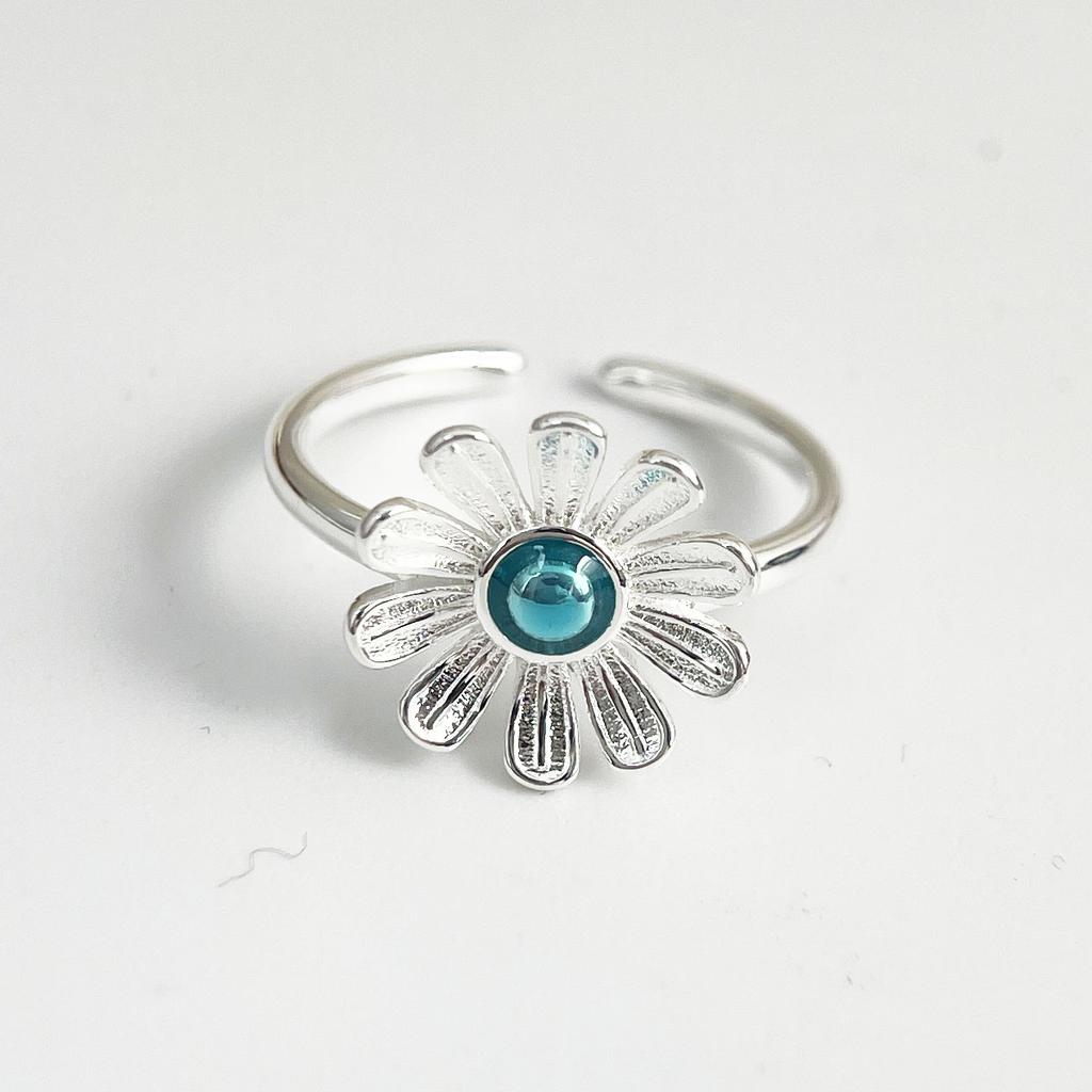 925 Sterling Silver Rings For Women Geometric Fine Jewelry Finger Adjustable Simple Blue Stone Leaf Ring For Party Birthday Gift