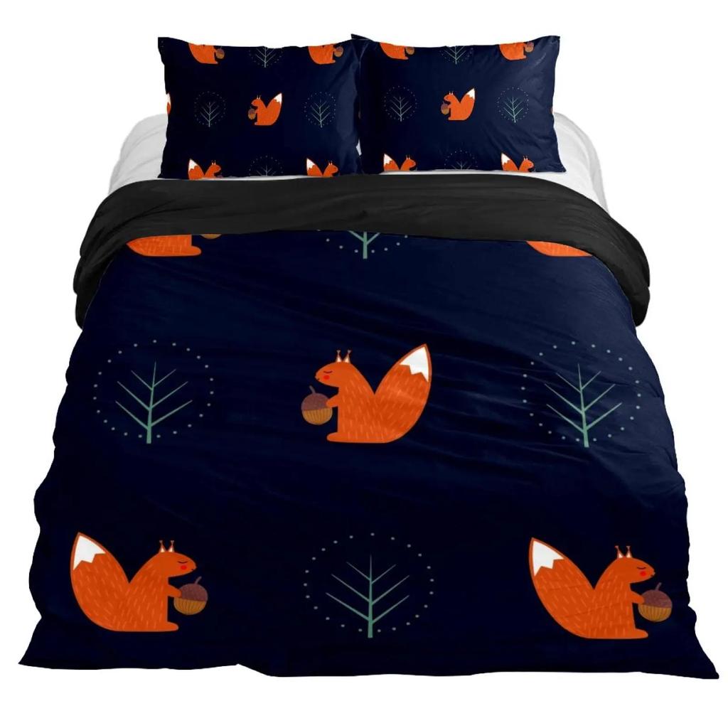 Bettbezug Tiere Cartoon Eichhörnchen Frühlingswiese Wald Fauna Schlafzimmer Dekorativ für Kinder Jungen Mädchen Geschenk Queen Size