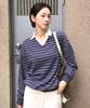 AMES-WORLDWIDE V Neck Collar Stripe Sweatshirt Purple