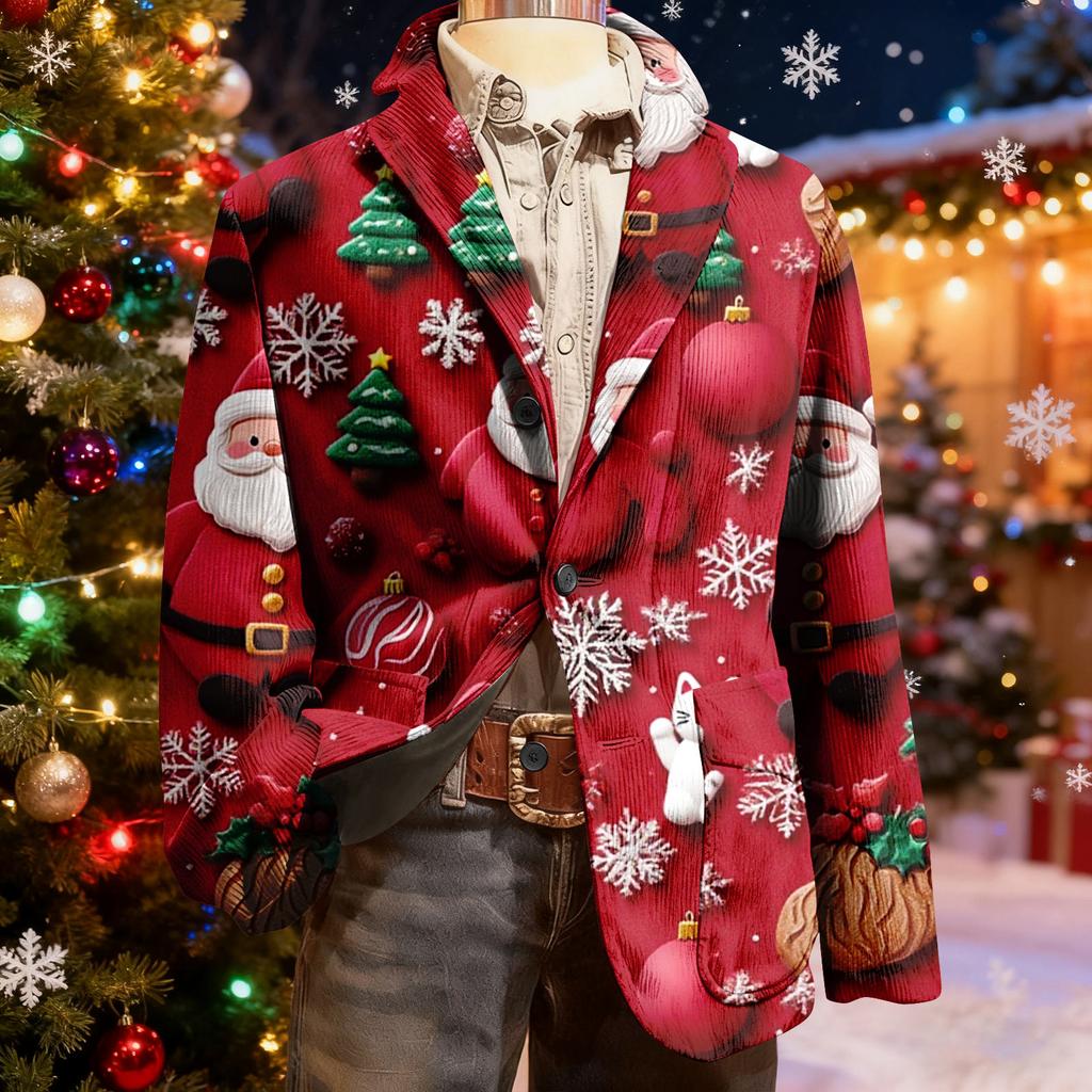 Herren Hässlicher Weihnachten Kord Warmtaschen Anzugjacke Strickjacke Herren Freizeitanzug