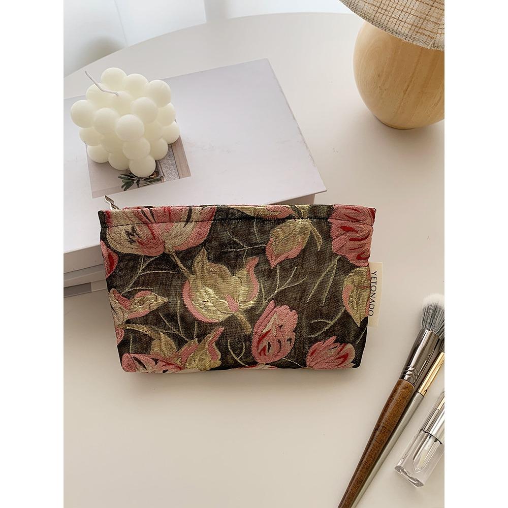 Embroidered Flower Cosmetic Bag Large-capacity Floral Skin Care Product Storage Bag Portable Outing Toiletry Bag Travel Liner Bag