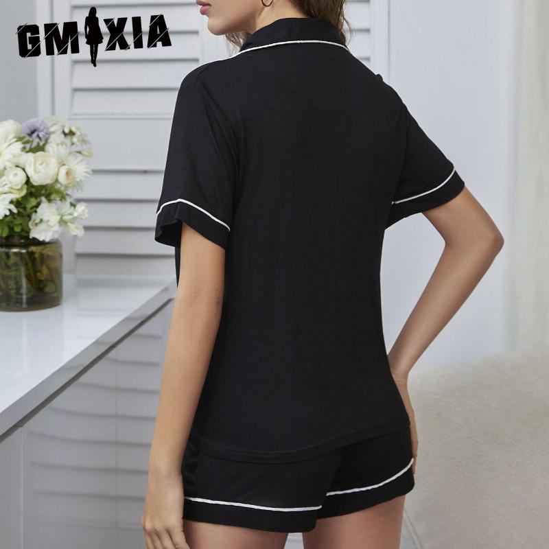 GMXIA Homewear Set Cardigan Short-sleeved Shirt Shorts Summer Pajamas for Women