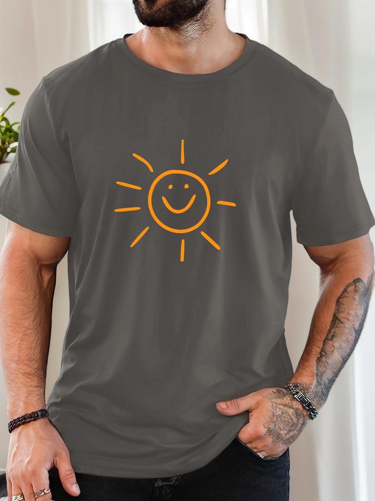 2026 Summer Bestselling Unisexs Pure Cotton Tshirt Street Casual Fashion Comfortable Breathable Simple Sun Pattern Print