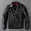 Black Genuine Cow Leather Jacket Men Motocycle Jackets Bomber Riding Biker Clothing Men's Leather Coat Autumn