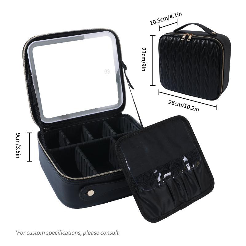 twill cosmetic case fashionable and simple cosmetic case with mirror and lamp large capacity light luxury cosmetic case luggage