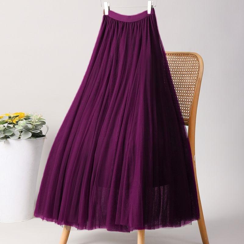 Summer Women's Mesh Skirt Elastic High Waist Solid Long Skirt Elegant Bubble Petticoat Skirt Breathable Comfortable Lightweight Ballet Maxi Skirt