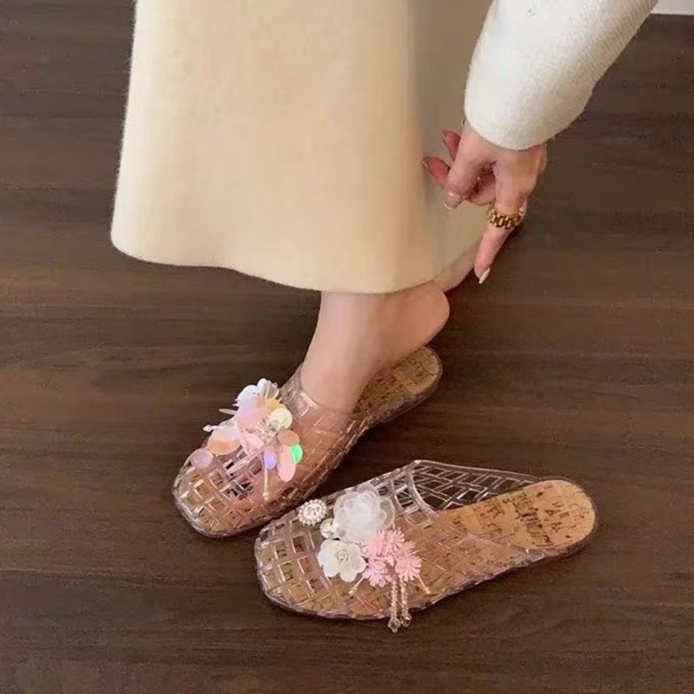 Soft Fishing Net Jelly Sandals Non-Slip DIY Shoes Charms Shoes Casual PVC Crystal Slippers  Girls