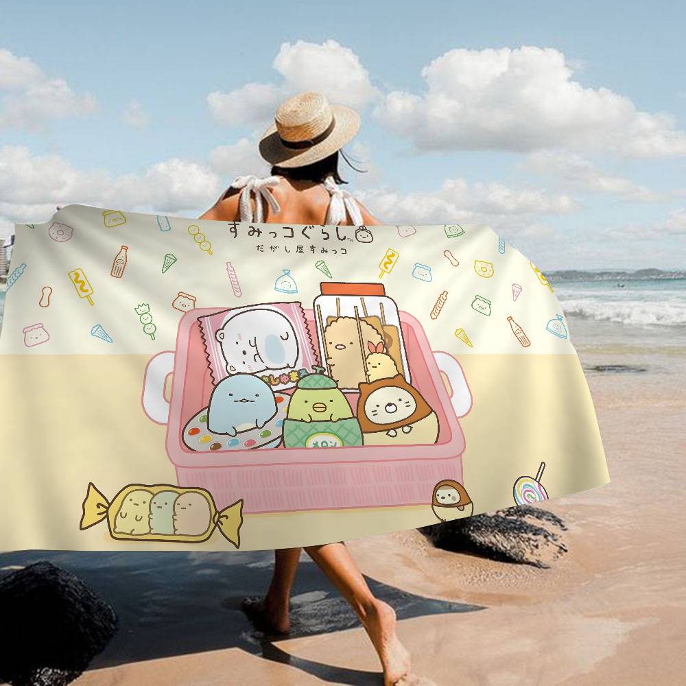 Cartoon Pink Sumikko Gurashi Microfiber Blanket Quick Drying Beach Towels Oversized Printing Super Absorbent Pool Towel Blanket