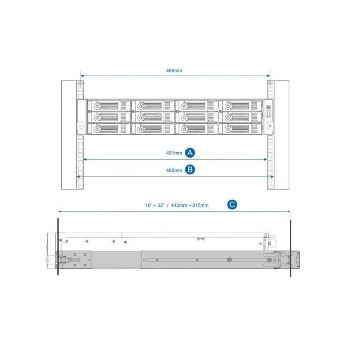 Sada lišt pro skříň - QNAP - RAIL-B02 - Barva: Šedá - Typ: Sada kolejnic