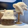 Cute plush lamb bucket hat women's autumn and winter warm versatile basin hat big head circumference show face small couple ear hat