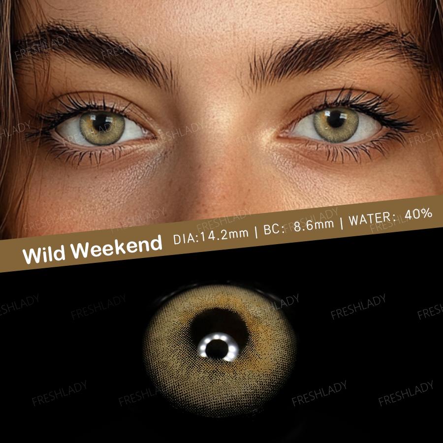 Freshlady 1 Pair 2pc 14.20mm Yearly Disposable Colored Contact Lenses, Natural Gray & Brown for Daily Wear, Office, Parties & Makeup