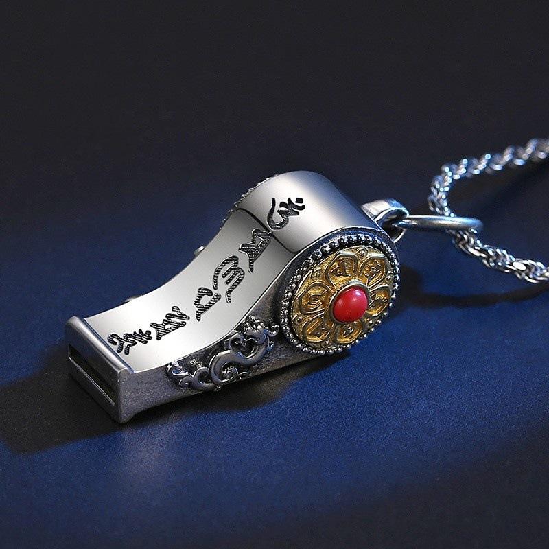 Retro Men's and Women's Necklaces, Pendants, Whistles Can Be Blown S925 Sterling Silver, New Rotatable Six-character Mantra Personalized Thai Silver