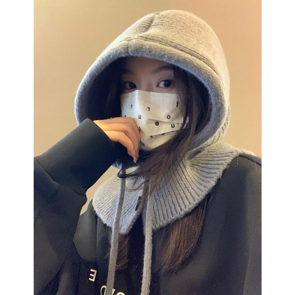 Autumn and Winter, Hat, Women's Hat, Winter Hat, Integrated Scarf, Ear Protection, Woolen Hat, Knitted Hat, Warm Hat