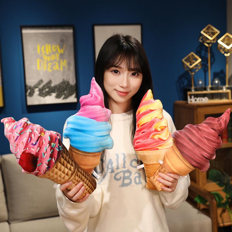 Creative Simulation Fun Cone Ice Cream Throw Pillow Plush Toy Doll Ice Cream Doll Children Soothing Doll