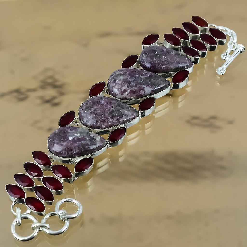 Natural Rhodonite Gemstone 925 Silver Chain Adjustable Bracelet For Girls