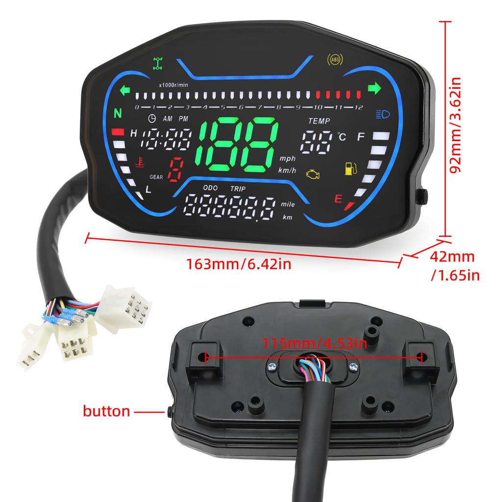 Universal Digital Motorcycle Speedometer LED Dashboard RPM Tachometer Motorcycle Instrument Water Temp Clock Gear Customized