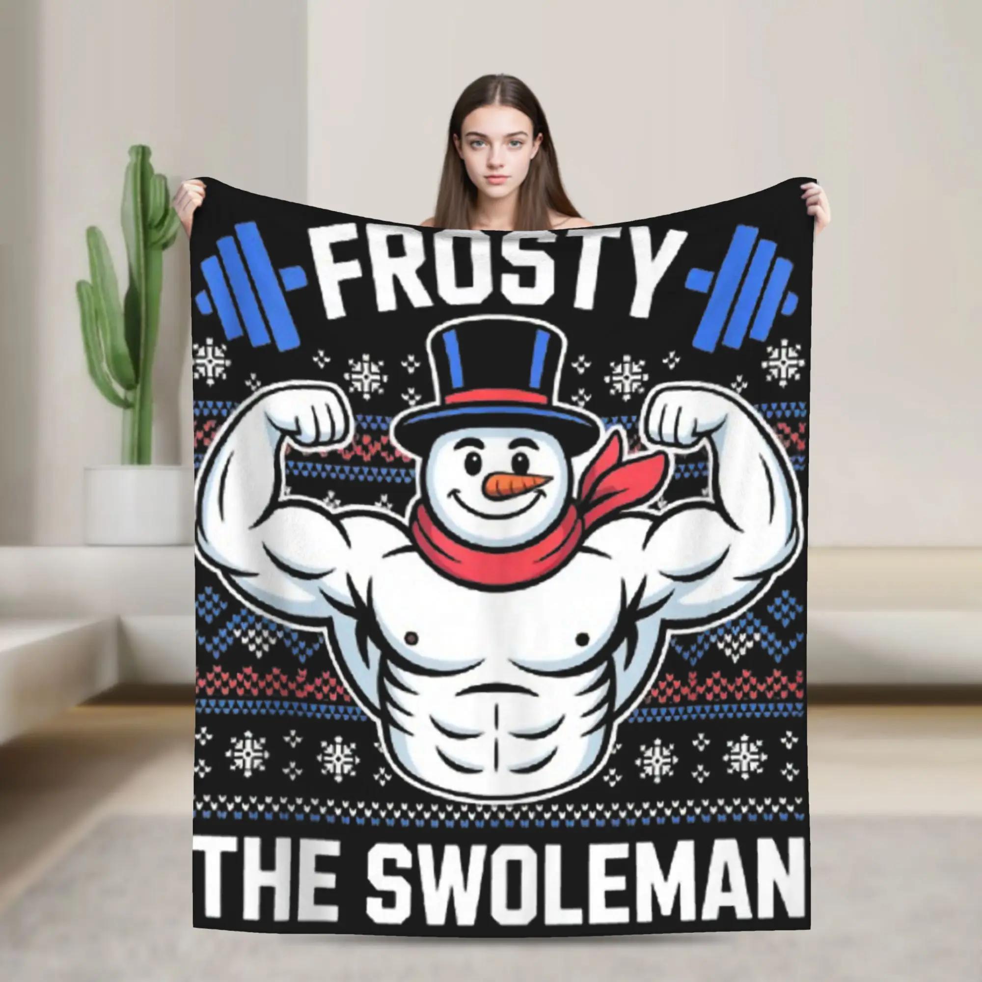 Frosty The Swoleman Funny Ugly Christmas Sweater Gym Workout Blanket Warm Throw for Couch Bed or Students 100x150cm