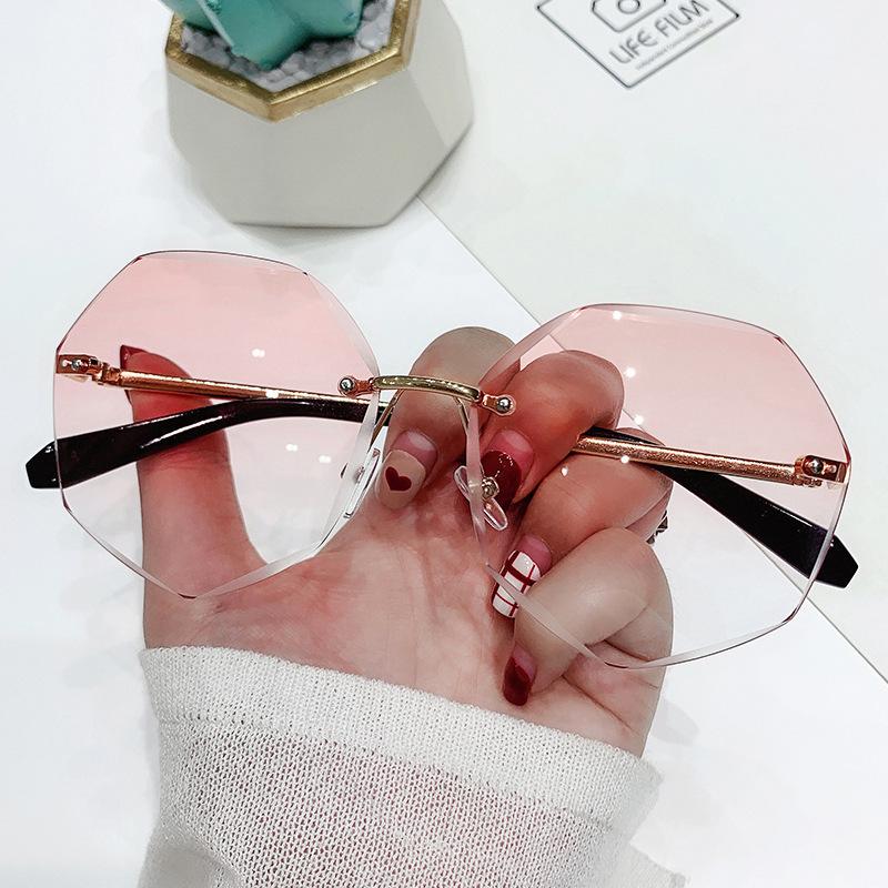 Rimless Women's Sunglasses Tea Gradient Sunglasses Women Lens Metal Sun Eyeglasses Female UV400    Gafas De Sol