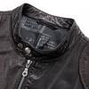FAPAI Men's Nubuck Cowhide Stand Collar Motorcycle Leather Jacket