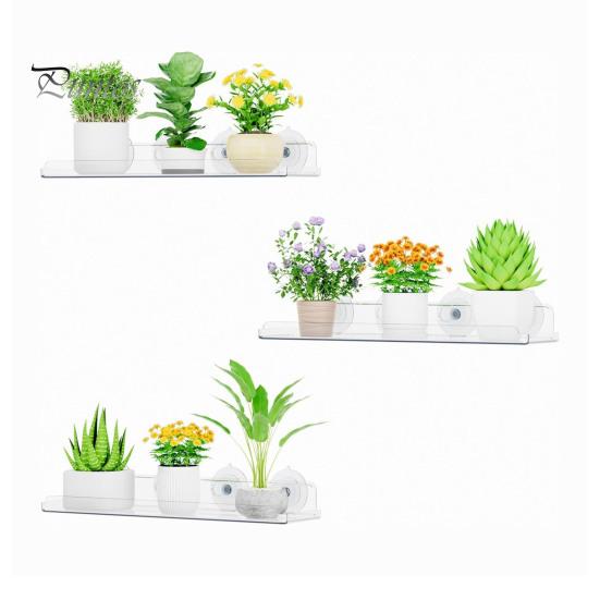 No Drill Window Shelf Plant with Suction Cup And Protective Edge, Clear Acrylic Floating Sturdy Vertical Garden Display Shelf, Wall Mounted