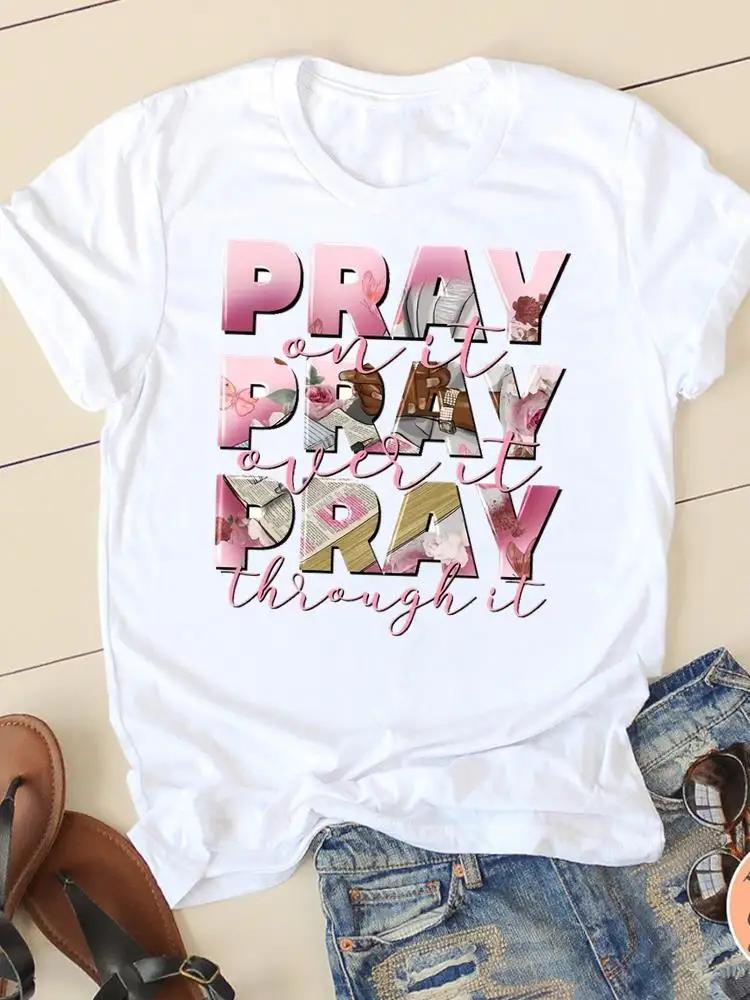 Clothing Casual FeUnisex Tshirts Ladies Graphic Letter Style Cute Sweet Sleeve Fashion Women Print Tees Faith Aesthetic Clothes