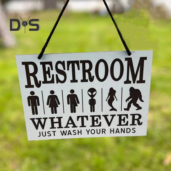 Gender Neutral Toilet Sign Whatever Just Wash Your Hands Sign Alien Mermaid Inclusive Sign for Home Bathroom Restroom Wall Decor