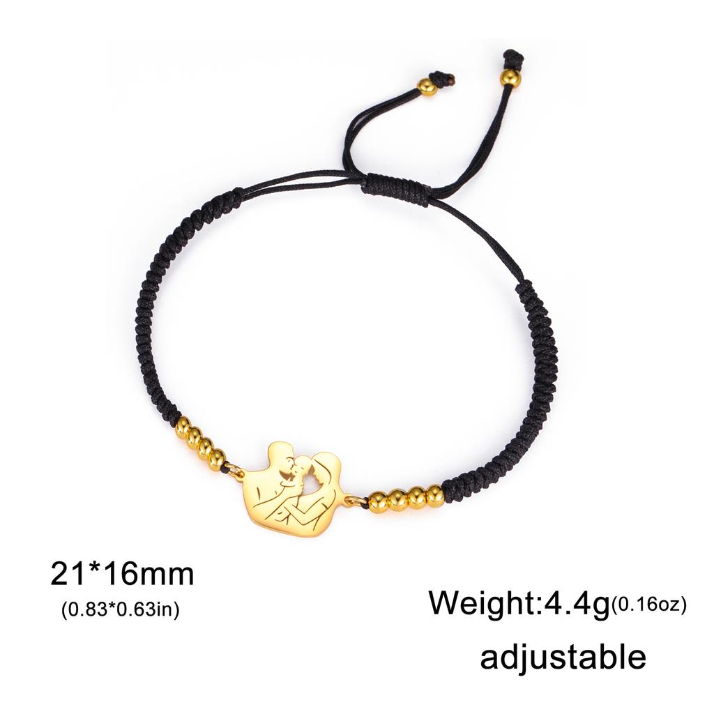 Stainless Steel Gold Color Baby Mom Family Charm Bracelet Red Black Rope Bracelets Fashion Jewelry for Women Mother's Day Gift