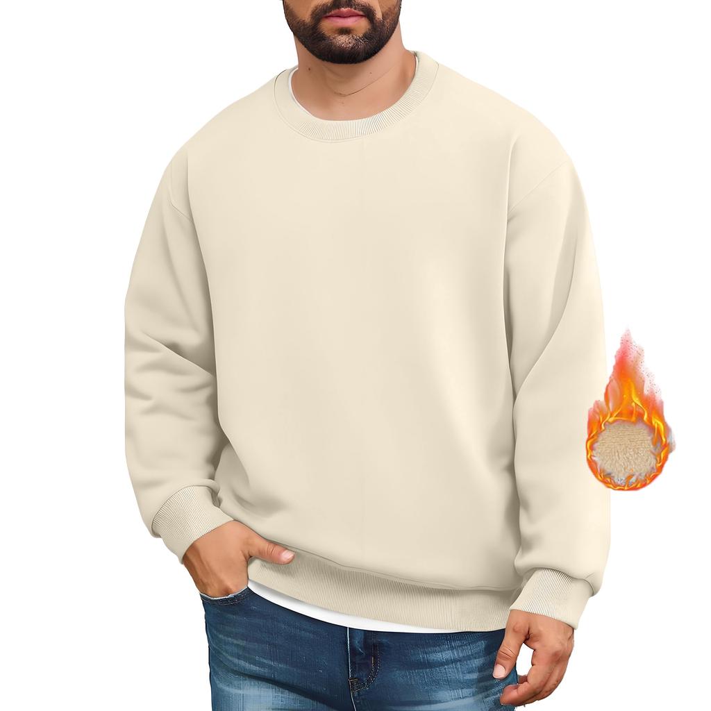 Men's Lined Sweatshirts Premium Heavy-weight Fleece Pullover Thick Thermal Sweatshirts