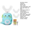 Kids U-Shaped Ultrasonic Electric Toothbrush with 2 Silicone Brush Heads IPX7 Waterproof Automatic Cartoon Dinosaur Toddlers Rechargeable Toothbrush