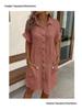 European Cross-border Casual Cotton-Linen Solid Color Loose Mid-length Button-up Dress for Women