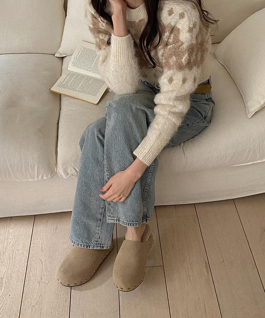 Moodnple Ccormang Warm Suede Mule Fur Slippers 6Cm 2 Colors