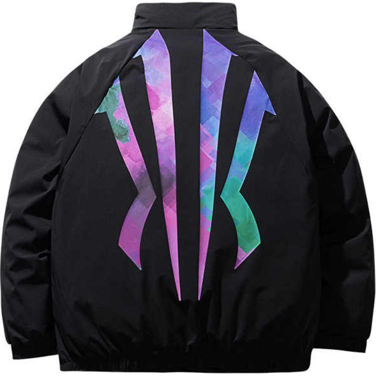 Anta Basketball Series Printed Zipper Stand Collar Comfortable Breathable Casual Down Jacket Unisex Outerwear Basic-Black 172441908-3