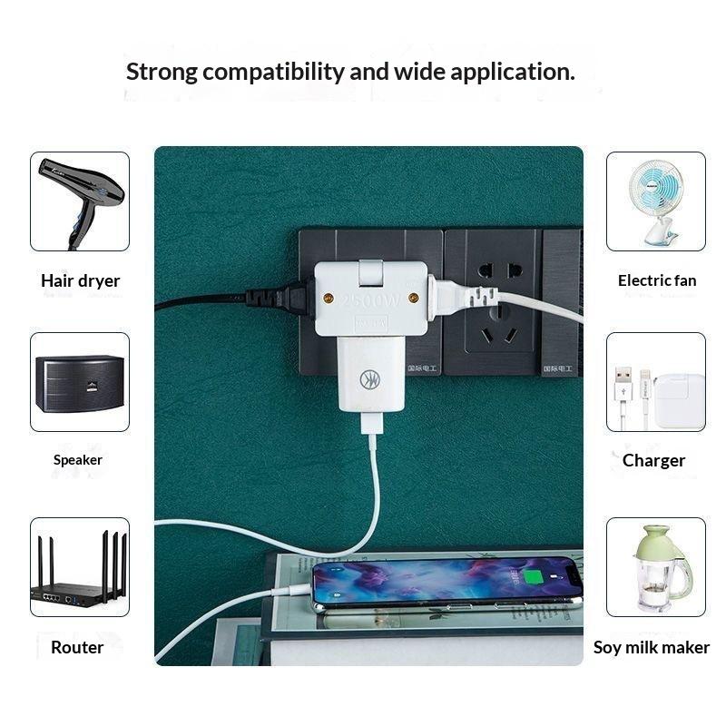 180 Degree Rotatable Power Socket Adapter 3 In 1 Wall Plug Converter Extension Socket For Home Cabinet Power Expansion