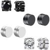 4 Pairs 6mm CZ Magnetic Stud Earrings Stainless Steel Hypoallergenic Clip On Fake Piercing Jewelry For Women Men
