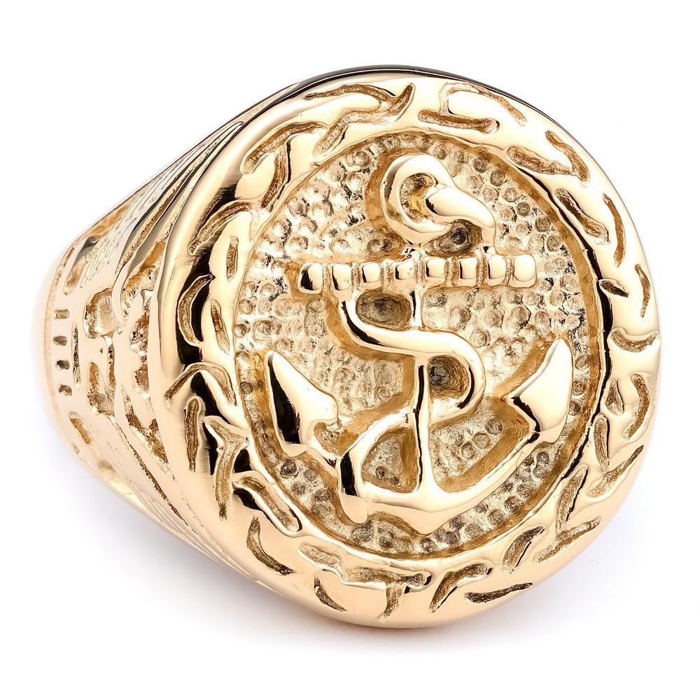 Personalized Trendy Men's Punk Ship Anchor Navy Style Skull Head Ring