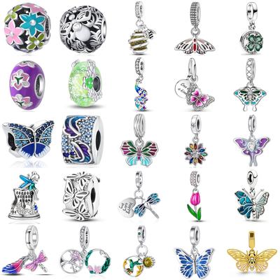 New 925 Silver Spring Collection Butterfly Peacock Dragonfly Dangle Charms Fit Original Bracelet Women Fine DIY Jewelry Gifts
