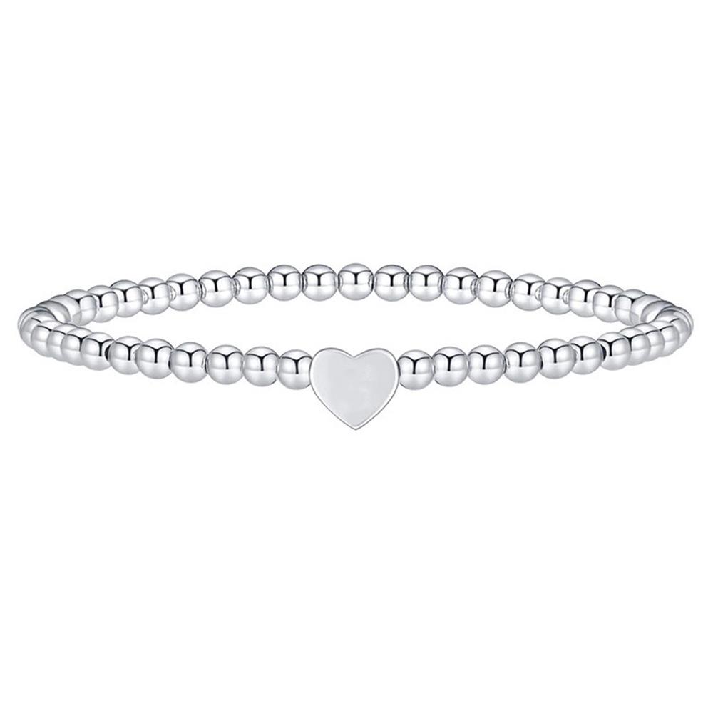 Silver Plated Heart Bead Elastic Bracelet - Unisex Jewelry