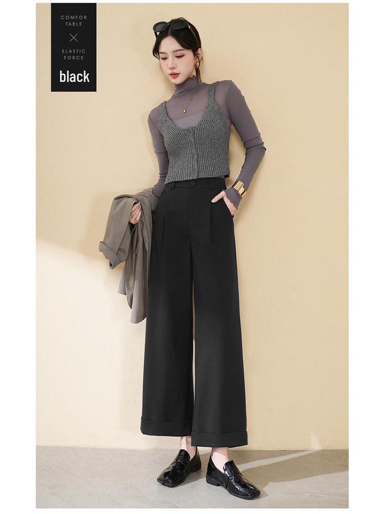 Tian Silk Wool High-Waist Wide-Leg Pants for Women - 2025 Spring/Autumn