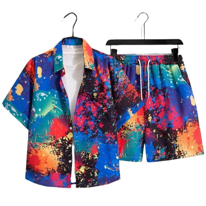 Unisex Summer Ice Silk Quick-Dry Hawaiian Shirt & Shorts Set