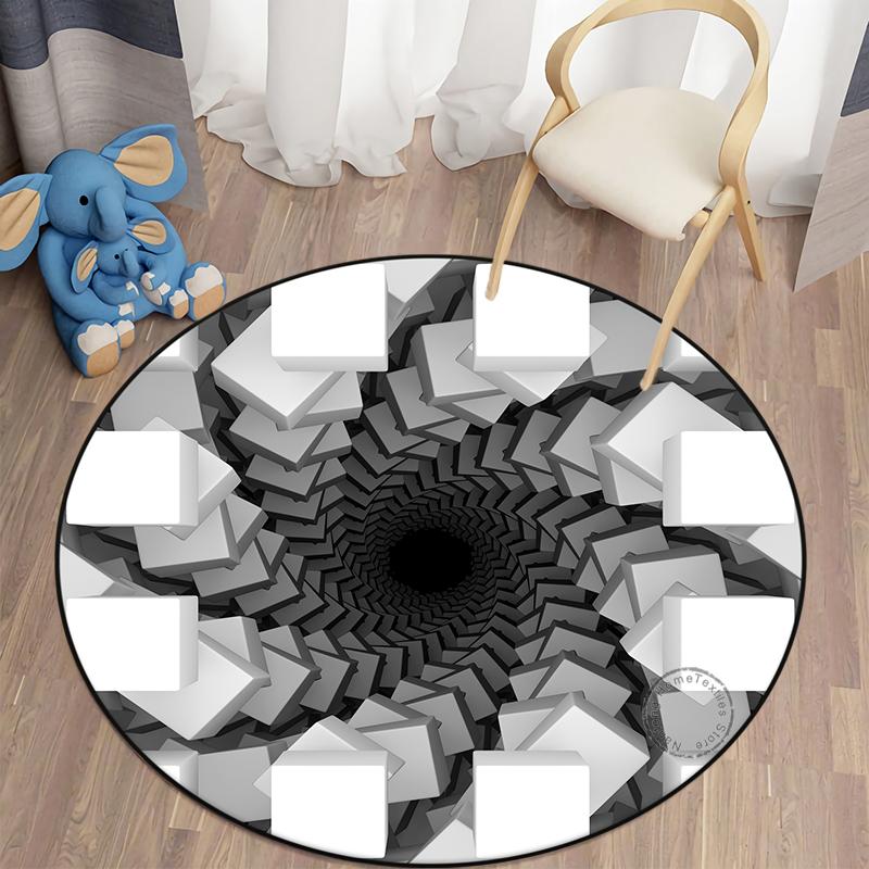 3D Hole Round Carpet Floor Mat Cushion Area Rug Living Room Carpet Table Mat Polyester Children's Room Decor Door Mat