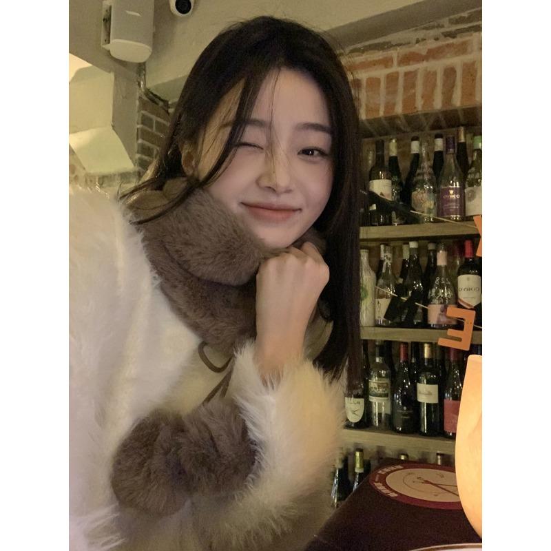 Pelzkragen Schal Damen Herbst und Winter vielseitig niedlich Pompon Schal Imitat Pelz Plüsch Nackenwärmer